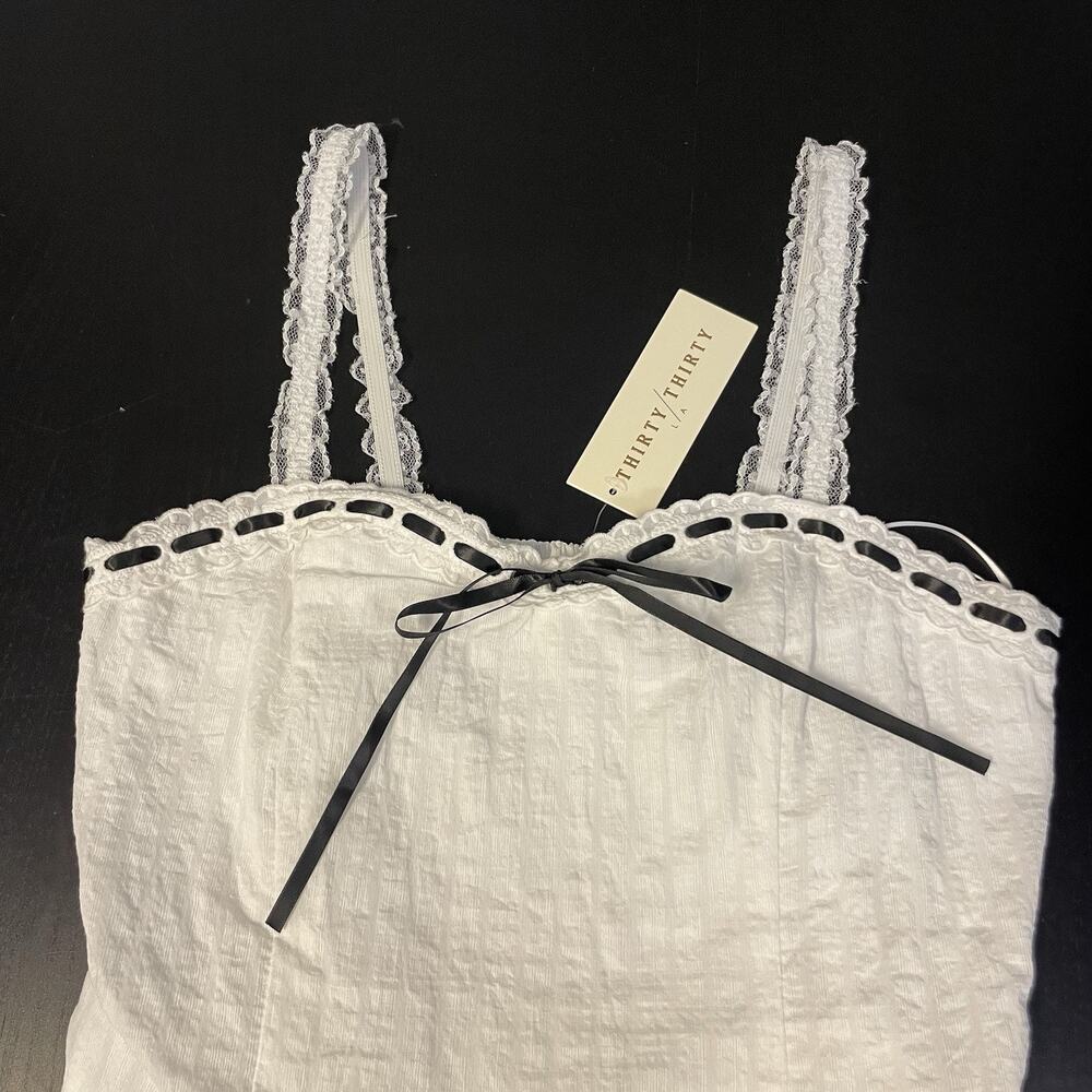 Thirty Thirty White Corset Top Coquette Milkmaid Cottagecore Romantic Size M - Picture 5 of 11